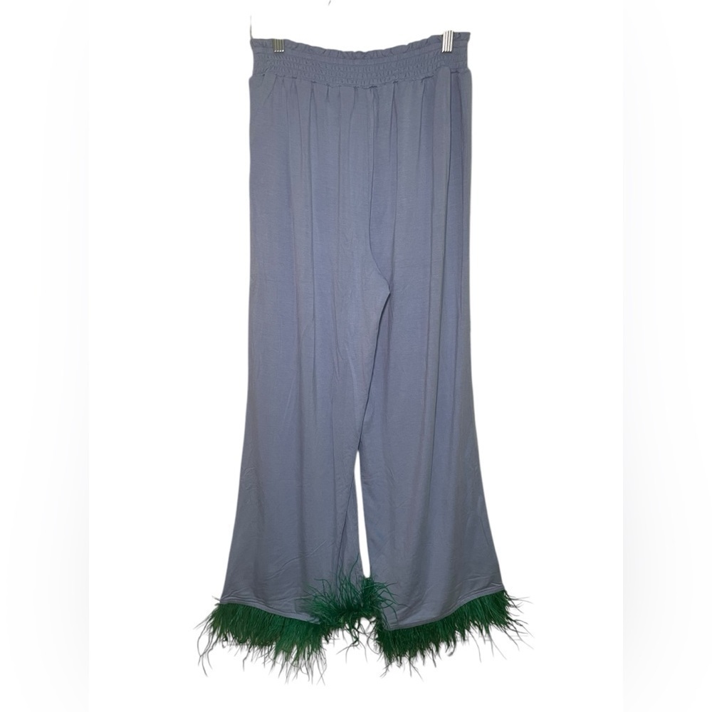 WeWoreWhat Feather Hem Pull-On Pants Blue Green Size M NWT